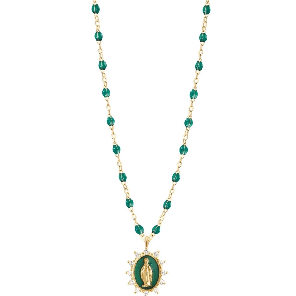 Gigi Clozeau Emerald Beaded Necklace with Diamond Madone Supreme Pendent